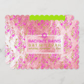 PixDezines faux folie/tunis damast bat mitzvah Kaart (Voorkant / Achterkant)
