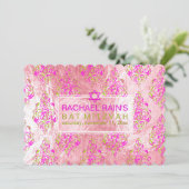 PixDezines faux folie/tunis damast bat mitzvah Kaart (Staand voorkant)