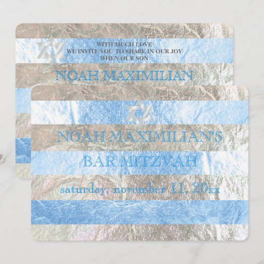 PixDezines faux folie/zilveren strepen bar mitswa Kaart (Voorkant / Achterkant)