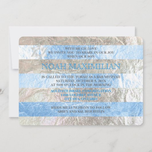 PixDezines faux folie/zilveren strepen bar mitswa Kaart (Achterkant)