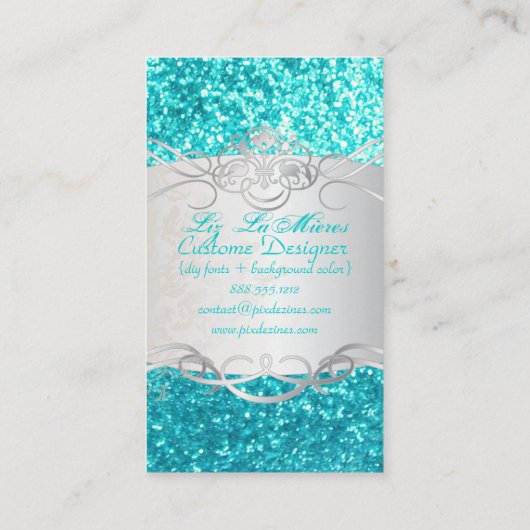 PixDezines Faux Glitter Aqua Blue Visitekaartje (Achterkant)