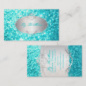 PixDezines Faux Glitter Aqua Blue Visitekaartje (Voorkant / Achterkant)