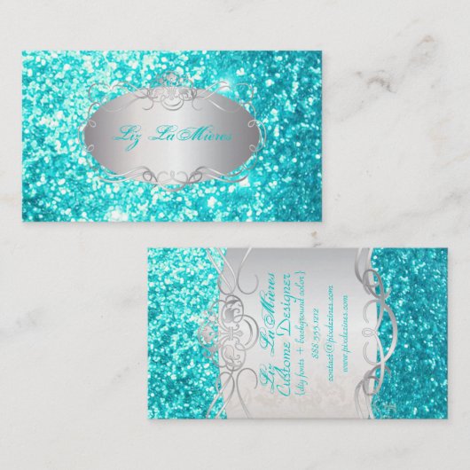 PixDezines Faux Glitter Aqua Blue Visitekaartje (Voorkant / Achterkant)