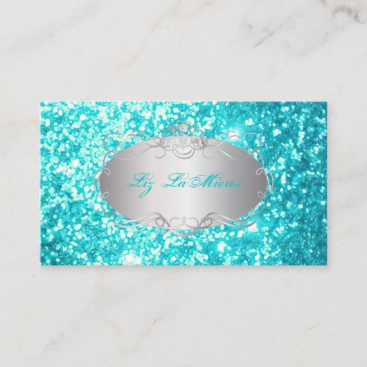 PixDezines Faux Glitter Aqua Blue Visitekaartje (Voorkant)
