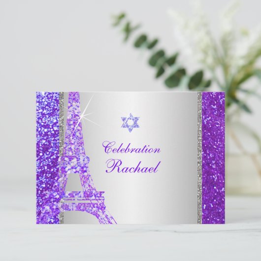 PixDezines faux glitter eiffel/mitzvah viering Kaart (Staand voorkant)