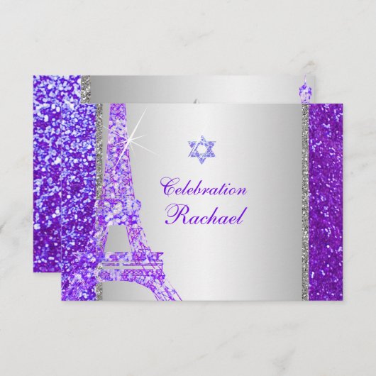PixDezines faux glitter eiffel/mitzvah viering Kaart (Voorkant / Achterkant)