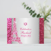 PixDezines faux glitter eiffel/mitzvah viering Kaart (Staand voorkant)