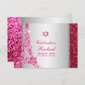 PixDezines faux glitter eiffel/mitzvah viering Kaart (Voorkant / Achterkant)