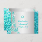 PixDezines faux glitter eiffel/mitzvah viering Kaart (Voorkant / Achterkant)