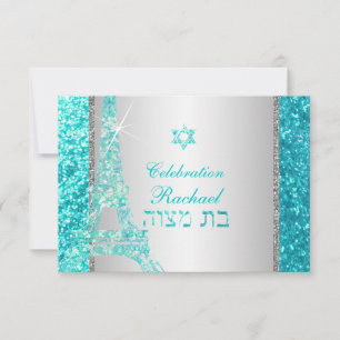 PixDezines faux glitter eiffel/mitzvah viering Kaart