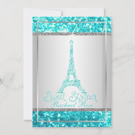 PixDezines faux glitter eifflel/aqua blauw/zoet 16 Kaart (Voorkant)