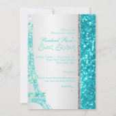 PixDezines faux glitter eifflel/aqua blauw/zoet 16 Kaart (Achterkant)