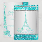 PixDezines faux glitter eifflel/aqua blauw/zoet 16 Kaart (Voorkant / Achterkant)