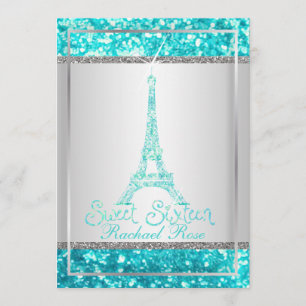 PixDezines faux glitter eifflel/aqua blauw/zoet 16 Kaart