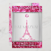PixDezines faux glitter eifflel/Bat Mitzvah Kaart (Voorkant / Achterkant)