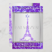 PixDezines faux glitter eifflel/Bat Mitzvah Kaart (Voorkant / Achterkant)