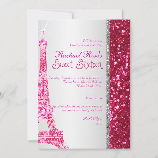 PixDezines faux glitter eifflel/roze ruby/zoet 16 Kaart (Achterkant)