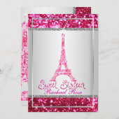 PixDezines faux glitter eifflel/roze ruby/zoet 16 Kaart (Voorkant / Achterkant)