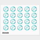 PixDezines FAUX GLITTER MONOGRAM | AQUA BLUE Ronde Sticker (Vel)