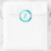 PixDezines FAUX GLITTER MONOGRAM | AQUA BLUE Ronde Sticker (Tas)