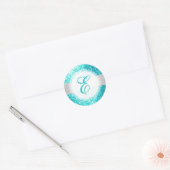 PixDezines FAUX GLITTER MONOGRAM | AQUA BLUE Ronde Sticker (Envelop)