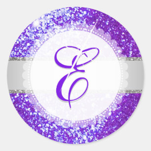 PixDezines FAUX GLITTER MONOGRAM   ULTRAVIOLET Ronde Sticker