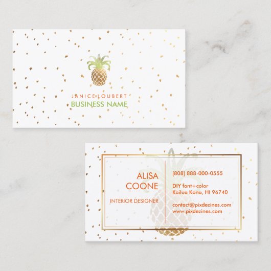 PixDezines Faux Gold Ananas/DIY kleur Visitekaartje (Voorkant / Achterkant)