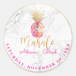 PixDezines Faux Gold Ananas/Hot Pink/Marble Ronde Sticker