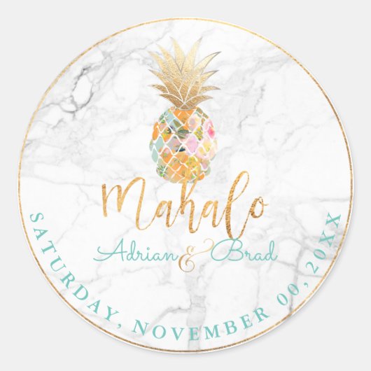 PixDezines Faux Gold Ananas/Marmer Ronde Sticker (Voorkant)