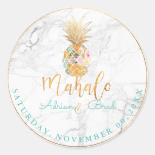 PixDezines Faux Gold Ananas/Marmer Ronde Sticker