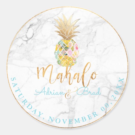 PixDezines Faux Gold Ananas/Marmer Ronde Sticker (Voorkant)