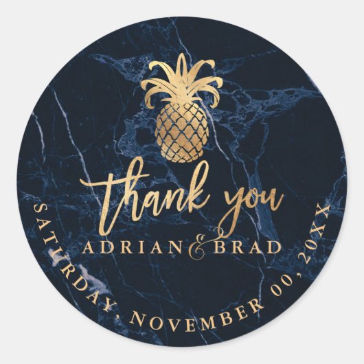 PixDezines Faux Gold Ananas/Midnight BlueMarble Ronde Sticker (Voorkant)