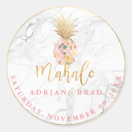 PixDezines Faux Gold Ananas/Roze/Marmer Ronde Sticker