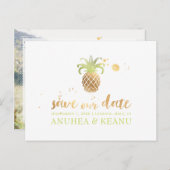 PixDezines Faux Gold Ananas/Save the Date Aankondigingskaart (Voorkant / Achterkant)