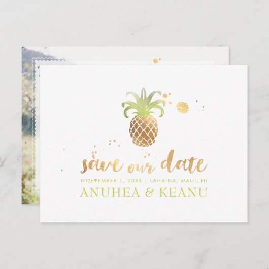 PixDezines Faux Gold Ananas/Save the Date Aankondigingskaart (Voorkant / Achterkant)