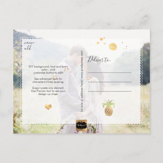 PixDezines Faux Gold Ananas/Save the Date Aankondigingskaart (Achterkant)