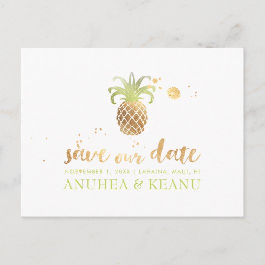 PixDezines Faux Gold Ananas/Save the Date Aankondigingskaart (Voorkant)