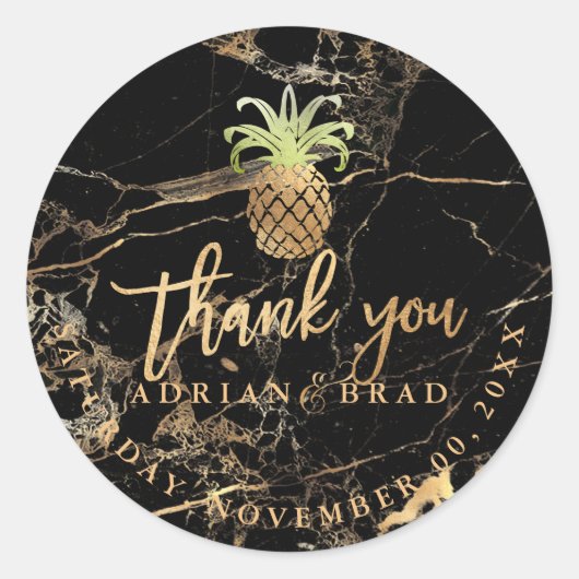 PixDezines Faux Gold Ananas/Zwart Goud Marmer Ronde Sticker (Voorkant)