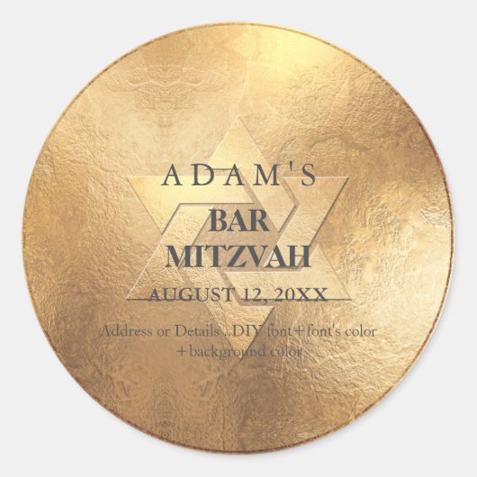 PixDezines Faux Gold Bar Mitzvah/Bat Mitzvah Ronde Sticker (Voorkant)