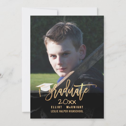 PixDezines Faux Gold/Black Marble Afstuderen Kaart (Voorkant)