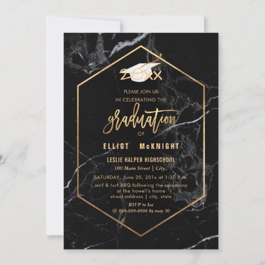 PixDezines Faux Gold/Black Marble Afstuderen Kaart (Achterkant)