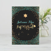 PixDezines Faux Gold+Blauwgroen Confetti Bat Mitzv Kaart (Staand voorkant)