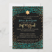 PixDezines Faux Gold+Blauwgroen Confetti Bat Mitzv Kaart (Achterkant)