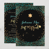 PixDezines Faux Gold+Blauwgroen Confetti Bat Mitzv Kaart (Voorkant / Achterkant)