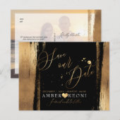 PixDezines Faux Gold Brush Stroke Bewaar je date Briefkaart (Voorkant / Achterkant)