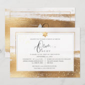 PixDezines FAUX GOLD BRUSHSTROKE Mitzvah Kaart (Voorkant / Achterkant)