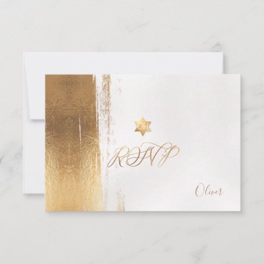 PixDezines Faux Gold Brustrokes Mitzvah ✡ RSVP Kaartje (Voorkant)
