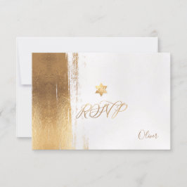 PixDezines Faux Gold Brustrokes Mitzvah ✡ RSVP Kaartje