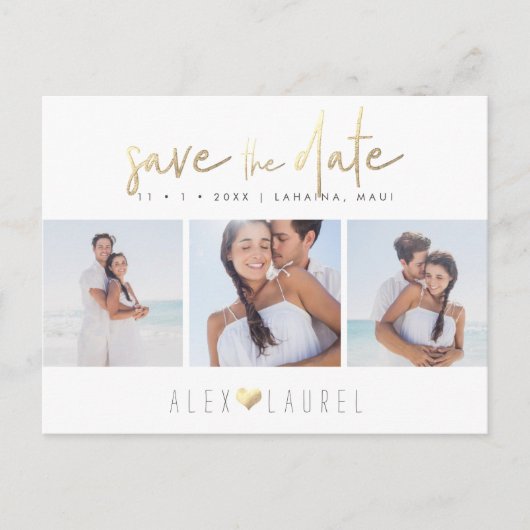 PixDezines Faux Gold Chic Script Save the Date Briefkaart (Voorkant)