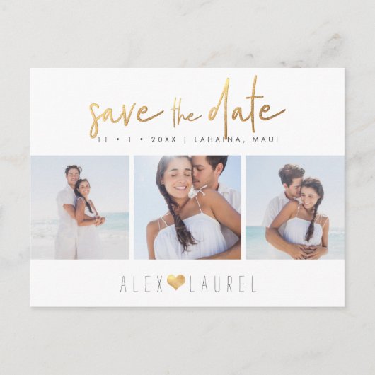 PixDezines Faux Gold Chic Script Save the Date Briefkaart (Voorkant)